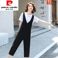 皮爾卡丹（pierre cardin）七分背帶褲女套裝夏季薄款2025新款韓版寬松減齡小個子V領(lǐng)連身褲 黑色背帶褲 S