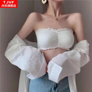 TJVF荷葉邊一字圍無肩帶抹胸裹胸少女防走光內(nèi)搭排扣打底隱形內(nèi)衣 白色 均碼