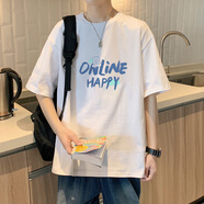 皇呈短袖t恤男春衣服夏季男裝潮流寬松半袖男士上打底衫情侶圓領(lǐng)白T恤 白色 XL 115-145斤優(yōu)先發(fā)貨