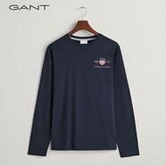 GANT【100%棉】甘特春季休閑刺繡柔軟內(nèi)搭經(jīng)典純色圓領(lǐng)長(zhǎng)袖男T恤 433夜藍(lán)色 XL