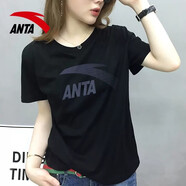 安踏（ANTA）短袖t恤女2025春夏季青年女子寬松透氣舒適圓領(lǐng)大LOGO半袖衫 -5基礎黑/灰標-男女同款 M /170 【女生建議拍小一碼】