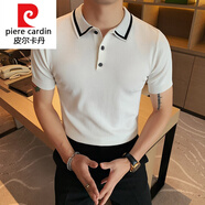 皮爾卡丹韓國氣質(zhì)短袖POLO男衫男韓版修身純色半袖針織衫潮流翻領(lǐng)T恤男 6803白色 L