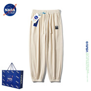 NASALIKE官方潮牌燈芯絨褲子男秋冬季刺繡標休閑褲男女情侶束腳哈倫衛長(cháng)褲 NASA聯(lián)名-卡其 M（建議90-110斤）
