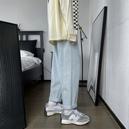 至唯牛仔褲男直筒寬松百搭九分褲子男潮流牌闊腿春秋冬季韓版休閑褲男 藍(lán)白 L【推薦115-135斤】