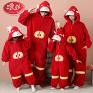 浪莎（LangSha）親子睡衣男女兒童連體冬季法蘭絨卡通小狐貍珊瑚絨母女家居服 81274#豬豬俠 連體 S 女裝 145-155cm 65-85斤