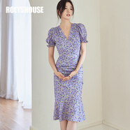 ROEYSHOUSE羅衣優(yōu)雅泡泡袖褶皺連衣裙夏裝新款淑女碎花魚尾擺裙子06737 花色 M