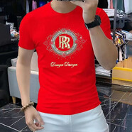 匡都（KRDUGBR）香港潮牌冰絲短袖T恤男夏季半袖打底衫寬松大碼胖子男裝休閑夏裝 紅色-A58 XL 【125-140斤】