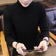 男士加厚毛衣新款秋冬帥氣男韓版修身打底衫保暖套頭針織衫毛線衣 黑色_鏈條花 XL