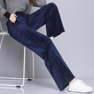 魔之韻加絨加厚闊腿褲女士休閑褲子直筒褲秋冬季保暖顯瘦高腰垂墜感8016 藍(lán)色不 加絨 XL （115-125斤左右）