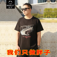 宸軒潮牌大碼男裝胖子新短袖T恤男士加肥加大號肥佬寬松圓領(lǐng)半袖上衣 黑色CX7242 2XL（180-200斤）