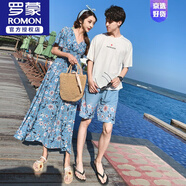 羅蒙（ROMON）三亞海邊蜜月度假旅游沙灘情侶夏裝一男一女套裝裙子短袖短褲衣服 6633# 男套裝【上衣+褲子】XXL