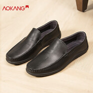 奧康男鞋真皮透氣豆豆鞋軟底休閑皮鞋懶人鞋 黑色195319005 40