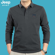 JEEP SPIRIT吉普休閑長袖t恤男純棉polo翻領(lǐng)商務(wù)簡約體恤衫春秋男裝上衣 5131 灰色 3XL
