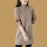 歌米拉半高領(lǐng)中長(cháng)款毛衣女厚寬松秋冬新款女裝小個(gè)子內搭針織衫打底衫 駝色 XL