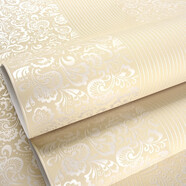 滬達墻紙自粘歐式3D立體豎條紋墻貼無(wú)紡布墻紙貼紙臥室客廳電視背景墻壁紙 米黃10662【自粘版 3米】