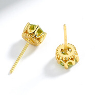 GE 925銀耳釘女橄欖石養耳洞睡覺(jué)不用摘耳環(huán)水晶潮流耳骨釘單只四葉草耳飾生日禮物銀飾 橄欖綠銀耳釘單只【金色款】