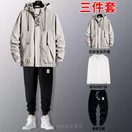 畫(huà)子木【超值 3件裝】夾克男外套春秋季款男士修身男裝運動(dòng)套裝男上衣服 JK802卡其色(三件套) XL
