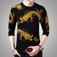 贏鎮(zhèn)中國(guó)風(fēng)男裝長(zhǎng)袖t恤男潮3D龍圖案印花秋冬男士圓領(lǐng)修身上衣中青年T 長(zhǎng)袖-1款金雙龍【優(yōu)先發(fā)貨】 M 【80-95斤】