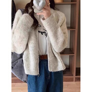 風(fēng)采兔毛衣女2024秋冬新款歐美慵懶風(fēng)甜美雙拉鏈長(zhǎng)袖短款絕美針織衫外套 杏色 均碼
