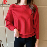 皮爾卡丹（pierre cardin）春裝2025年新款女蝙蝠袖韓版寬松短款春季女士毛衣針織打底衫上衣 紅色 L