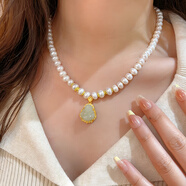 海上羅孚淡水珍珠項鏈媽媽款女翡翠水滴吊墜新款母親節生日禮物送婆婆 銀鎏金鑲和田玉笑佛