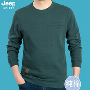 吉普（JEEP）休閑長袖t恤男圓領純棉套頭衛(wèi)衣簡約男裝上衣打底體恤衫1130 墨綠色 2XL