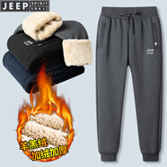 JEEP SPIRIT吉普休閑褲男冬季加絨加厚羊羔絨褲子男大碼束腳褲男士保暖棉褲潮 深灰束腳 2XL (130-145斤)