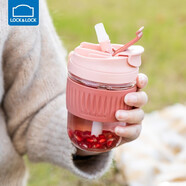 樂扣樂扣（LOCK&LOCK） 玻璃杯男女簡約手持吸管杯便攜大容量咖啡杯泡茶杯牛奶杯隨行杯 胭脂粉【350ML】