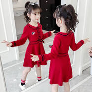 艾諾輪女童連衣裙棉布裙3-12歲中大童女孩子少女生秋季天款裝長(cháng)袖校園學(xué)院風(fēng)公主裙棉裙子可愛(ài)甜美兒童裝 小熊標連衣裙紅色 130碼(建議身高120cm左右)