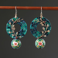 古語(yǔ)今風(fēng) 民族風(fēng)耳飾綠色大夸張耳環(huán)適合大臉帶的耳墜配旗袍復古氣質(zhì)女 繡春 精品925銀耳鉤