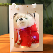 嘉百利 可愛(ài)仿真哈士奇公仔毛絨玩具小狗狗二哈玩偶小號娃娃女孩生日禮物女生送女友 【紅衛衣禮袋+燈串】Q版哈士奇 30厘米大號