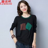 蕾諾希2024春裝新款寬松長(cháng)袖T恤女棉 外穿秋衣百搭簡(jiǎn)約打底衫上衣8181 黑色 3XL(建議155-170斤）