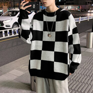 RAIN GULL2025春秋新款高領(lǐng)毛衣男韓版學(xué)生復(fù)古潮流寬松慵懶風(fēng)針織衫YXF 港風(fēng)大方格 黑色 M