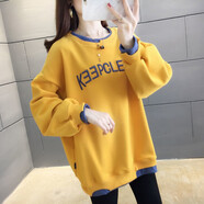 尚濤衛(wèi)衣女2023秋冬季加絨加厚女裝新款中長款韓版上衣百搭打底衫潮 黃色 XL 建議110-125斤
