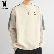 花花公子（PLAYBOY）毛衣男針織衫男士外套冬季潮流水貂絨保暖線衣打底衫 米色 XL 