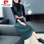 皮爾卡丹針織輕奢高檔品牌毛呢背帶裙女秋冬無袖兩件裝2022新款羊毛高端春 單件墨綠背心裙 M