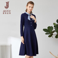 經(jīng)典故事（JANE STORY）經(jīng)典故事藍色小個(gè)子法式連衣裙女早春2025新款通勤系帶領(lǐng)長(cháng)袖裙子 M05 深藍色 L