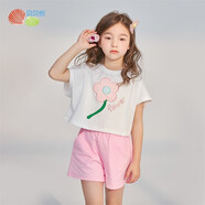 貝貝怡【官方發(fā)售】兒童套裝夏季薄款衣服男女寶寶卡通套裝吸汗外出衣服 白色（T2446） 100 （推薦身高90-100cm）