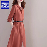 羅蒙（ROMON）品牌長(zhǎng)袖連衣裙2025簡(jiǎn)約女裝Polo領(lǐng)時(shí)尚百搭收腰氣質(zhì)寬松襯衫裙 高端品牌磚紅色 (6601#-圖片色)+高檔品牌 2XL (140斤-155斤)+高檔品牌