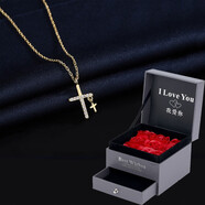 心草S999足銀十字架項鏈女歐美短款鎖骨鏈冷淡風(fēng)嘻哈吊墜520情人節 土豪金色+玫瑰花禮盒