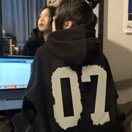 文頗100%純棉歐美英文印花連帽加絨衛(wèi)衣男女同款韓版小眾情侶新款冬季 純棉B5-68-連帽-黑薄款 S