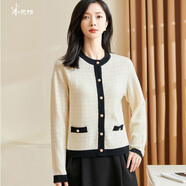 米思陽(yáng)（missshine）2024秋季新款知性優(yōu)雅拼色針織衫圓領(lǐng)紐扣寬松長(zhǎng)袖上衣2647 杏色 M