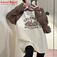LOVER RUCCI歐貨大版寬松加絨加厚長袖T恤女中長款遮屁股時(shí)尚減齡打底衫包臀 城堡-卡其色常規(guī)純棉】 2XL