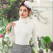 元恒嘉2023韓版秋冬新款女套頭百搭長(cháng)袖針織衫蕾絲花邊扣鉆修身彈力打底 白色  3821 均碼 90-145斤