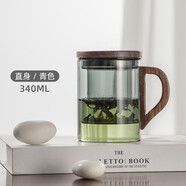 恩爾美（nRMEi） 茶杯男士茶水分離杯玻璃杯帶過(guò)濾水杯辦公泡茶杯子耐高溫花茶杯茶道杯 直身/青色340ML【帶茶濾內膽】