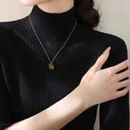 ANGEL MOOD春秋黑色高領(lǐng)長(cháng)袖針織打底衫毛衣女修身加絨加厚慵懶風(fēng)內搭女上衣 黑色【加厚】+面料 加絨 M 【建議100-110斤】