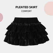 小熊精靈（xiaoxiongjingling）童裝女童半身裙兒童蛋糕裙寶寶蓬蓬裙洋氣半裙學(xué)院風(fēng)女孩三層短裙 02黑色絲絨3層蛋糕裙 160