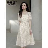 丹珠娜蕾絲連衣裙女裝2025新款夏季設(shè)計甜美文藝復(fù)古溫柔法式碎花長裙子 杏色不規(guī)則3125 2XL
