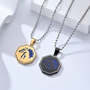 知酷成龍歷險(xiǎn)記周邊十二生肖項(xiàng)鏈不銹鋼吊牌符咒吊墜狗鈦鋼嘻哈掛墜 黑色馬生肖