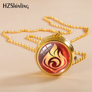 原神懷表神之眼旋轉(zhuǎn)夜光電子表游戲周邊芙寧娜魈胡桃翻蓋手表項鏈 贈贈摩拉金幣 懷表火旋轉(zhuǎn)夜